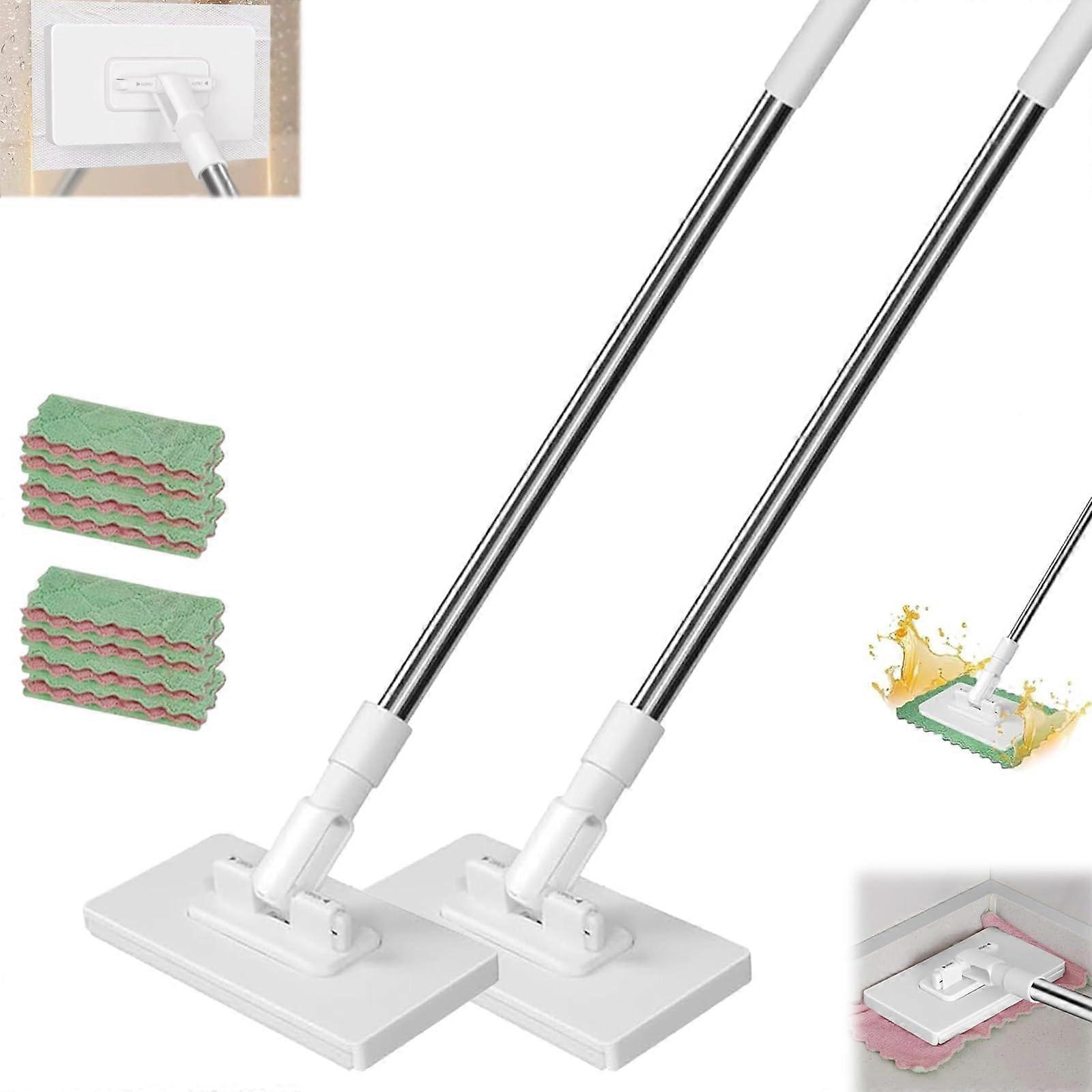 Disposable Dust Mop With 39Inch Handle, 360 Degree Adjustable Head, OneTouch Paper Change, 4 Reusable Cloths, 2Pack