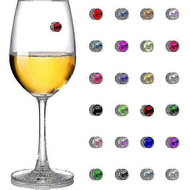 24 חתיכות צ'ארמס יין סמני משקה קריסטל מגנטיים לכוס יין חלילי שמפניה קוקטיילים מרטיני, צבעוני