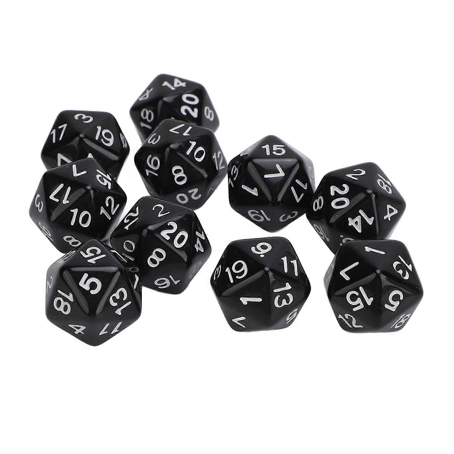 10PCS Polyhedral Dice Set Plastic Lightweight 20 Sided Dice for Role Playing Table Games Black
