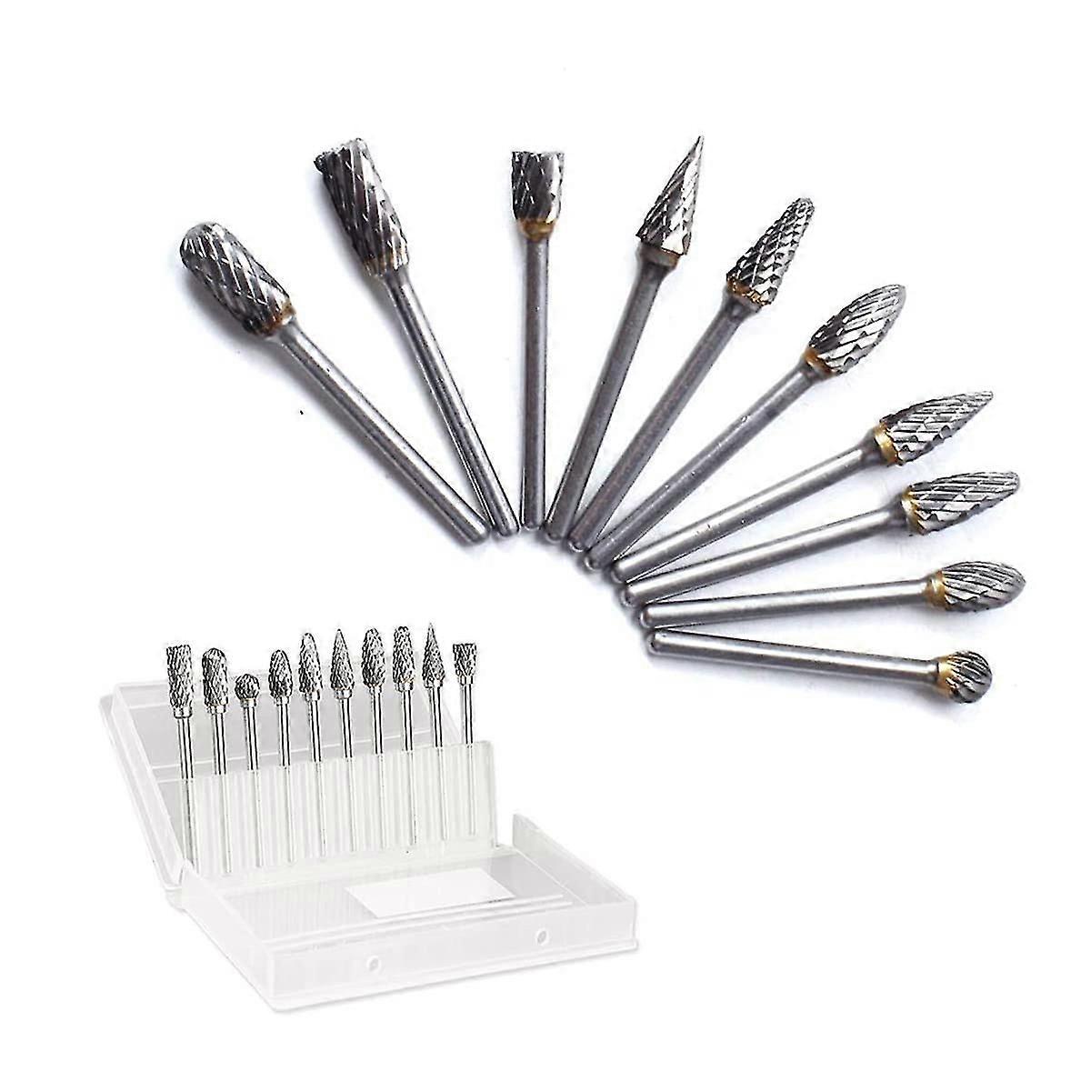 10pcs Rotary Burr Set, Carving Bits Tool, 6mm Head Tungsten Carbide Steel Solid Twist Drill Bit Grinding Head, Shank