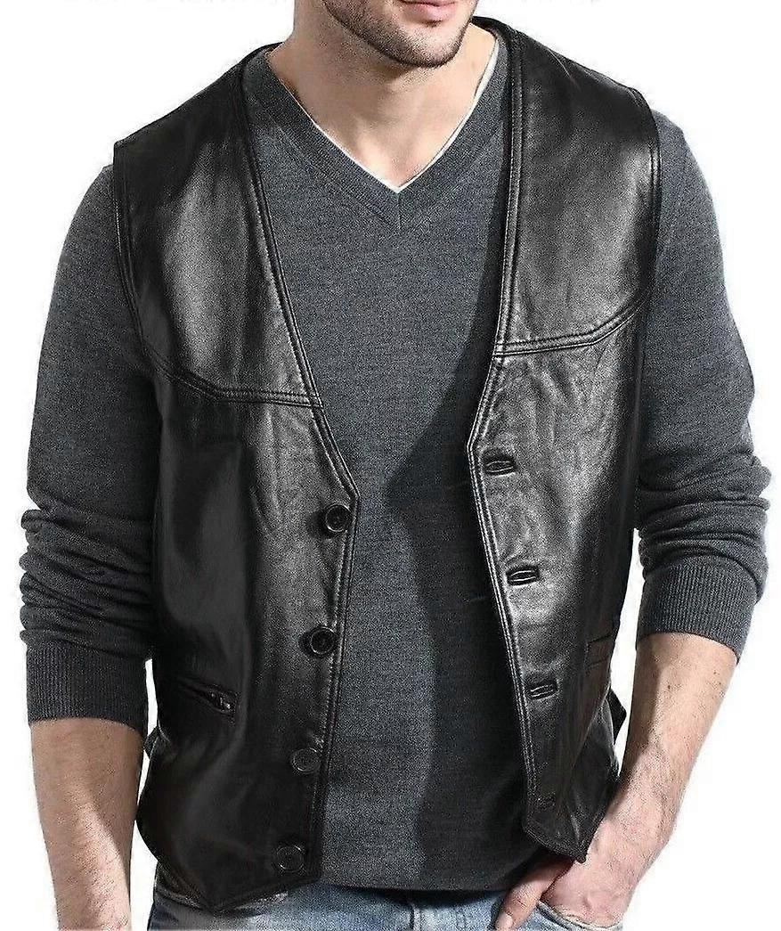 SVART Västkappa Väst Knappjacka Herr Original Lammskinnsläder Western