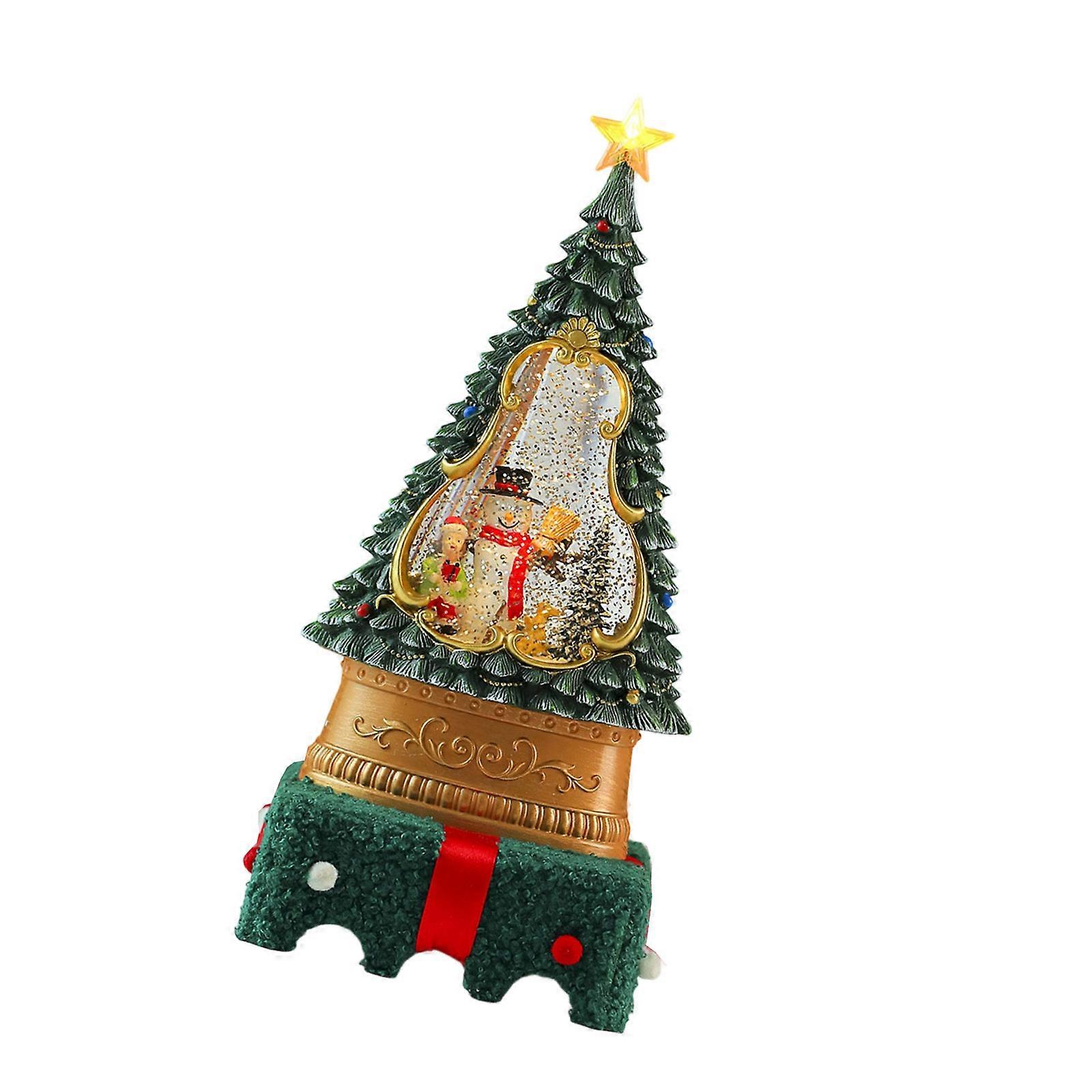 Sparkling Snowfall Snow Globe Ornament with Musical Functions Christmas Tree Appearance Seasonal Home Decoration Multicolor