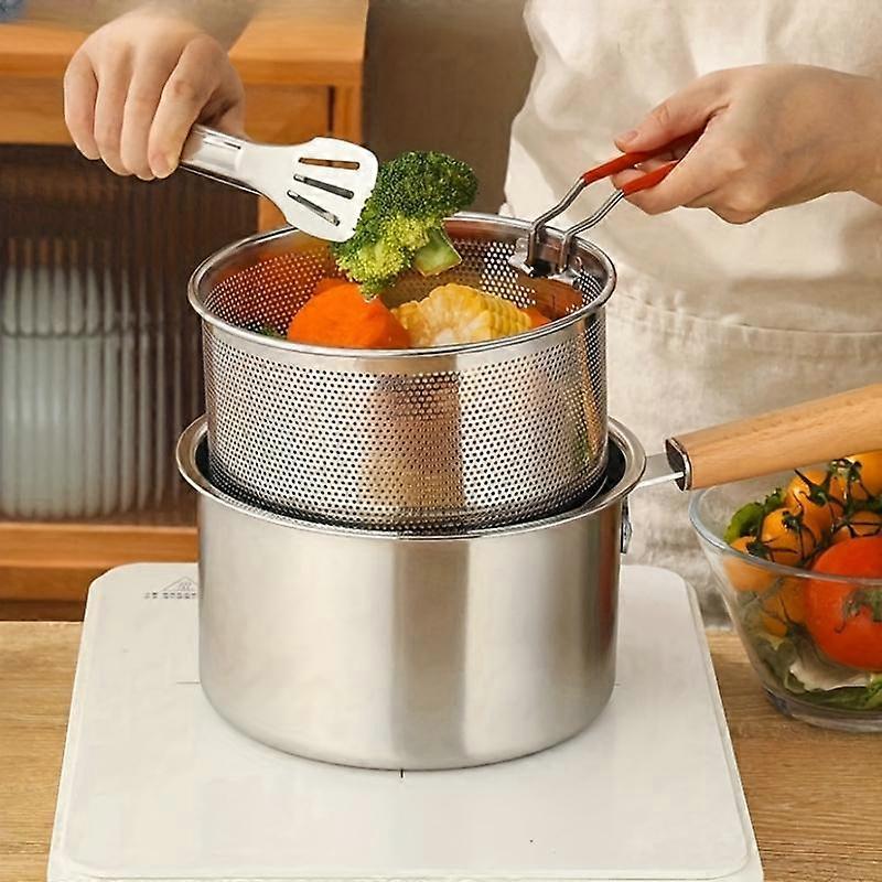 Professional Stainless Steel Deep Fryer - Double Layer Lid and Mesh Basket Design - Heat Resistant Glass Observation Window - Suitable for A