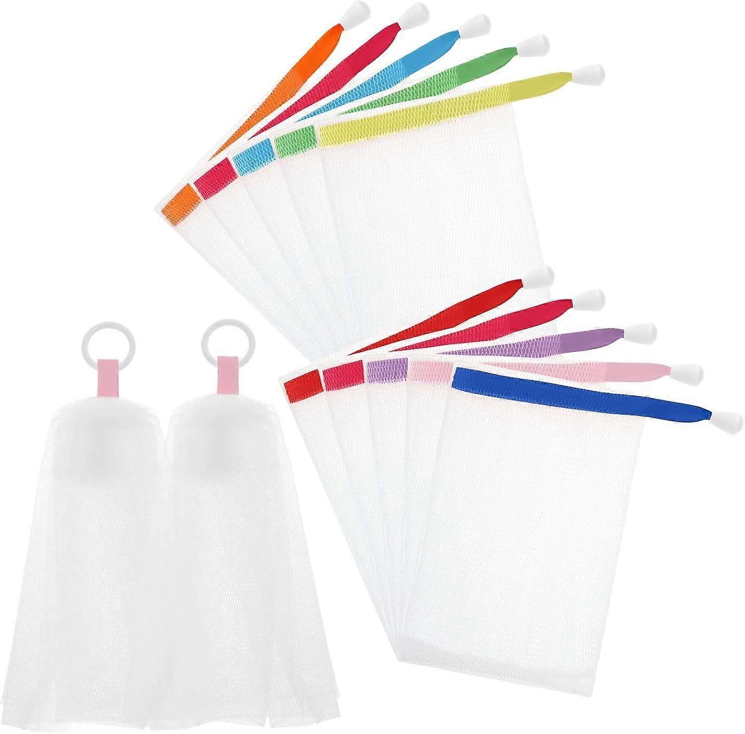 10 PCS Soap Bags and 2 PCS Face Foaming Net Mesh Soap Saver Bag with Drawstring Soap Nets Soap Pouch Saver Bag for Shower Bath Washing Cleanser Foamin