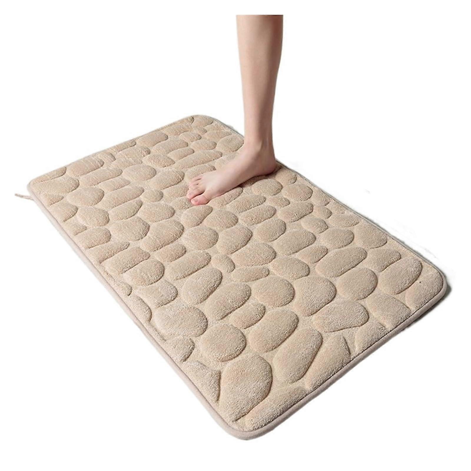 Bath Mat Memory Foam Non Slip Water Absorbent Rug for Bathroom Toilet Floor Washable Cobblestone Design Khaki 40x60cm