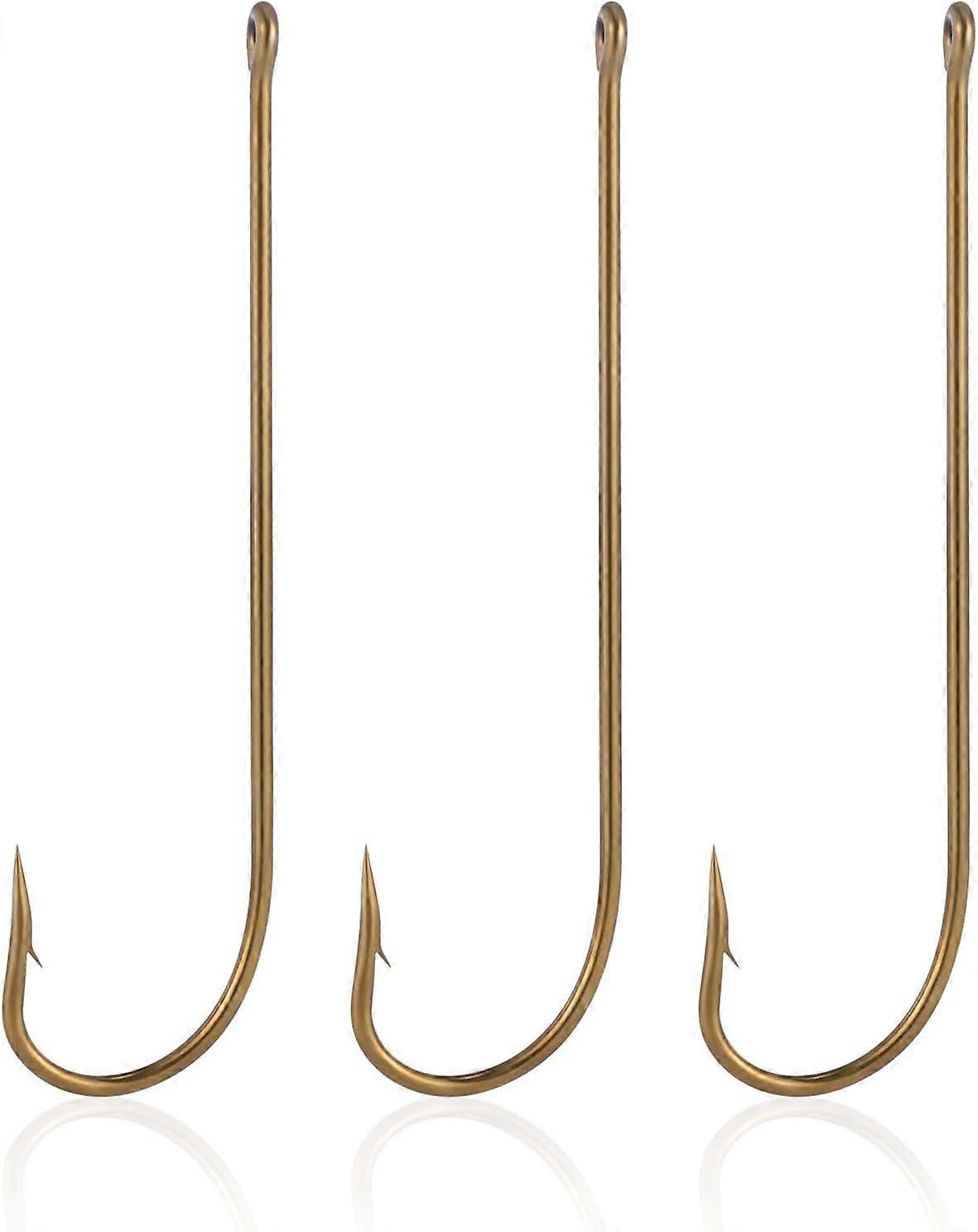 100 Pack Aberdeen Fishing Hooks Freshwater Hooks Extra Long Shank Bronze Light Wire Offset Live Bait Hooks Bass Crappie Walleye Panfish