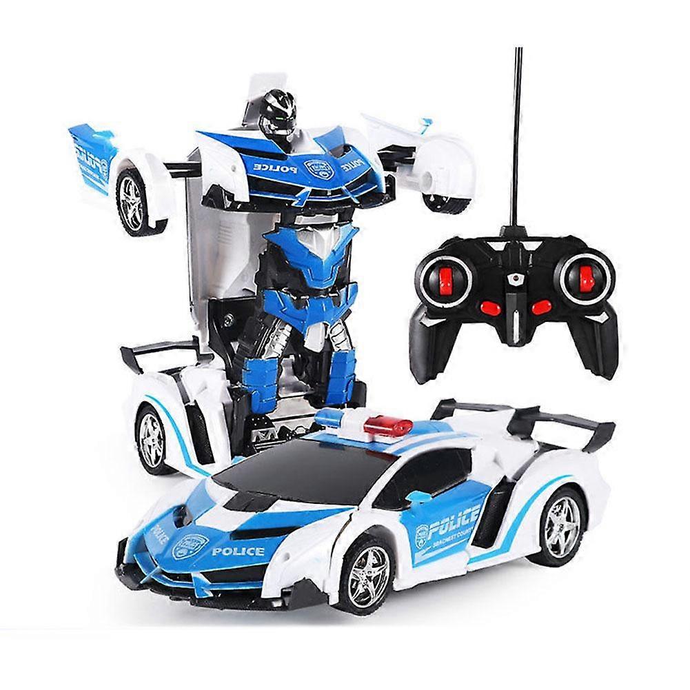 2-in-1 Remote Control Car Robot Transformable Toy with Cool Blue Light Durable Fall-Proof Design for Kids