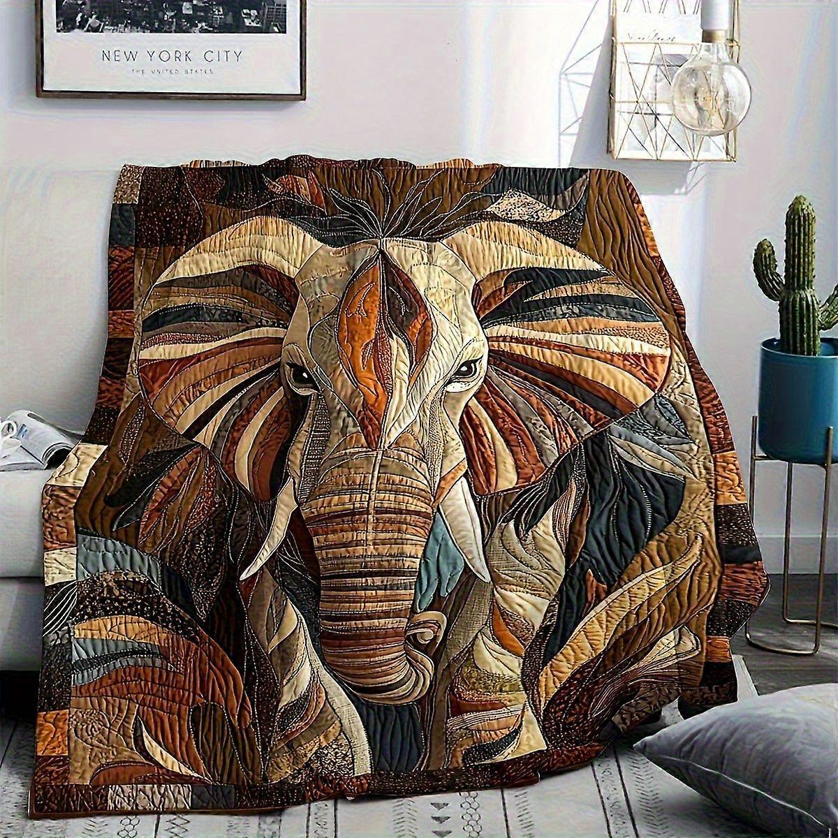 Hypoallergenic Flannel Elephant Blanket Hand Wash Only, All-Season Digital Print Abstract Art with Multicolor Elephant D-qweui107
