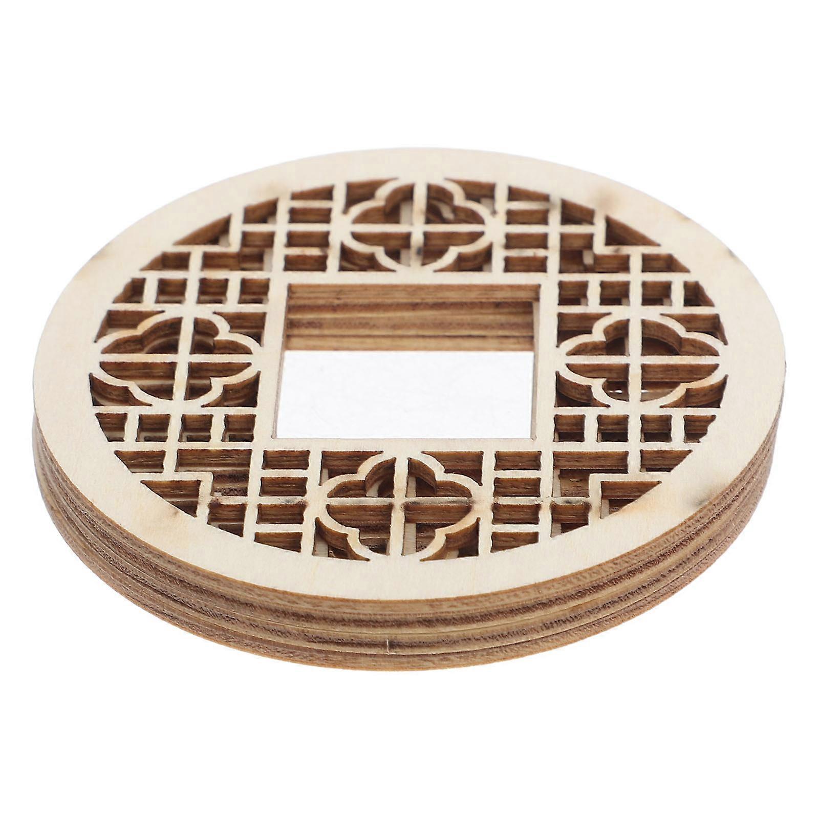 Mini Wooden Window Part Chinese Window Model Tiny Frame Decor Mini House Supplies Square Shape For DIY Projects 4Pack
