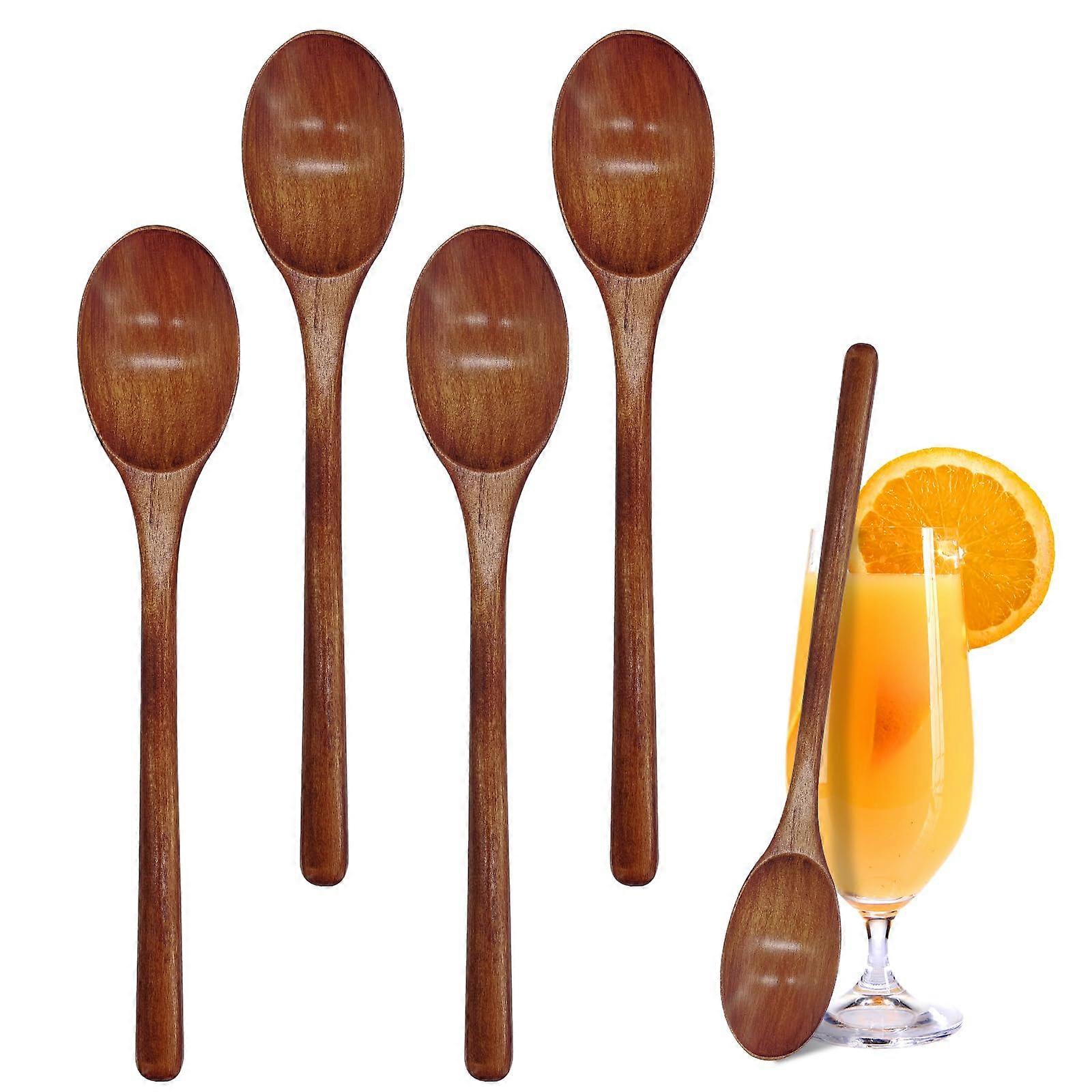 Wooden Cooking Spoon Set of 4, Long Handle 9.3in Handmade Soup and Mixing Spoons for Kitchen Use