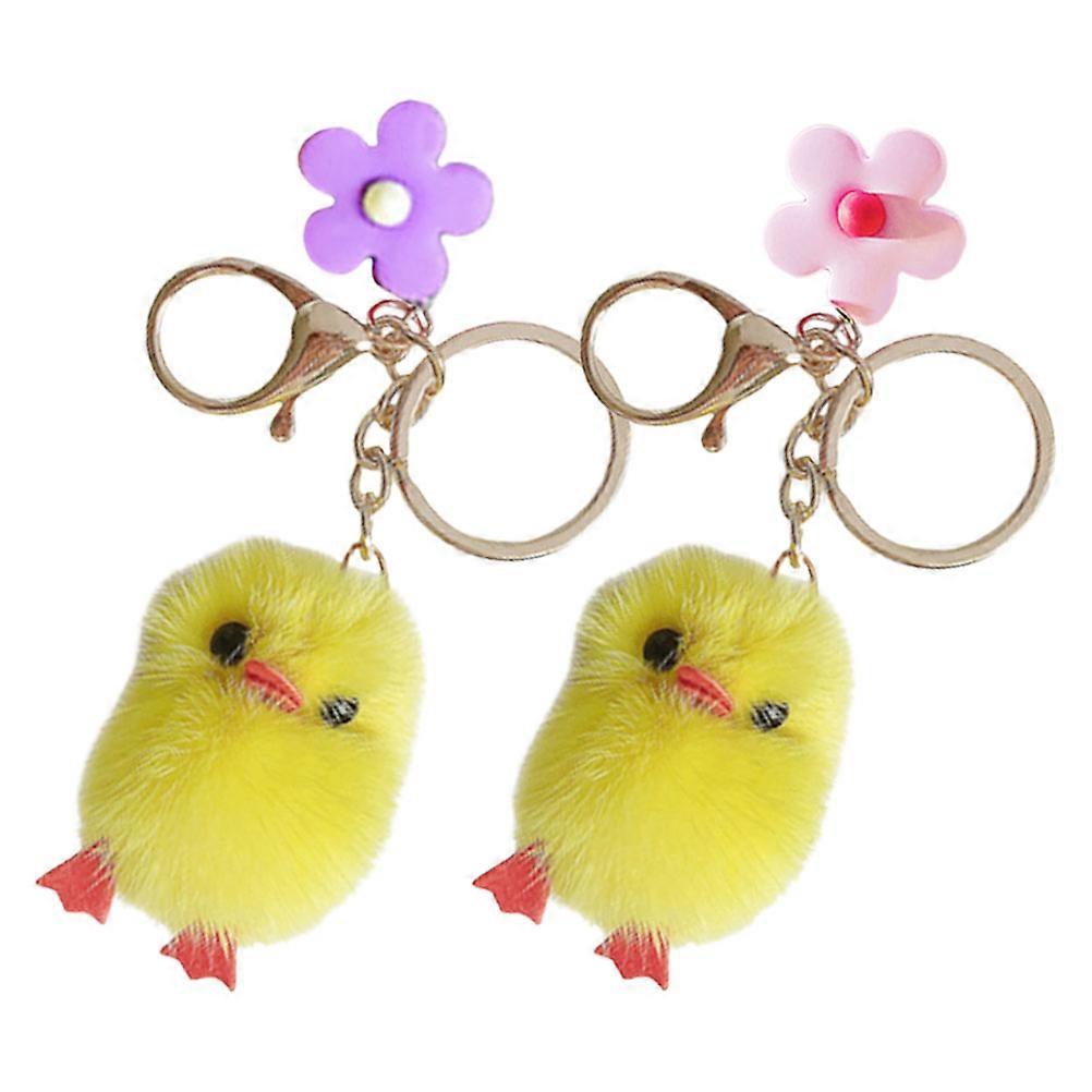 Fluffy Chick Keychain Attachment for Bags and Wallets Everyday Use Small Soft Chicken 2Pcs