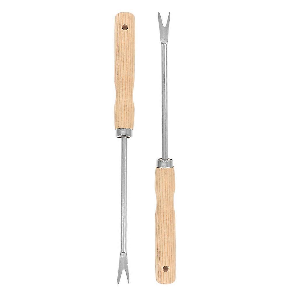 Manual Hand Weeder Tool Wooden Handle for Grass Removal 2Pcs Set