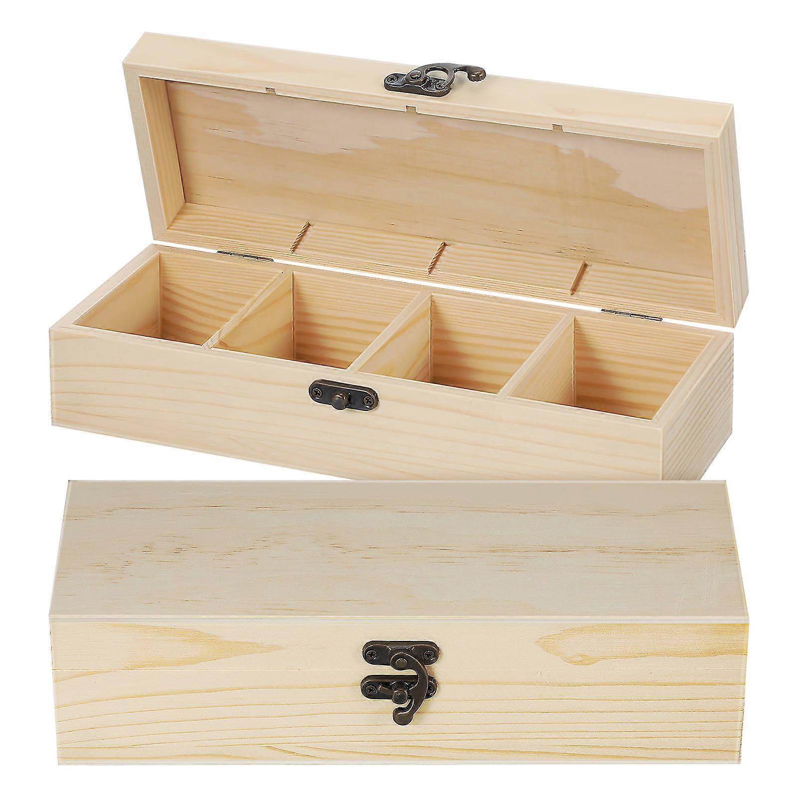 Wood Boxes for Storage Divided Storage Organizer with Four Compartments 2Pcs