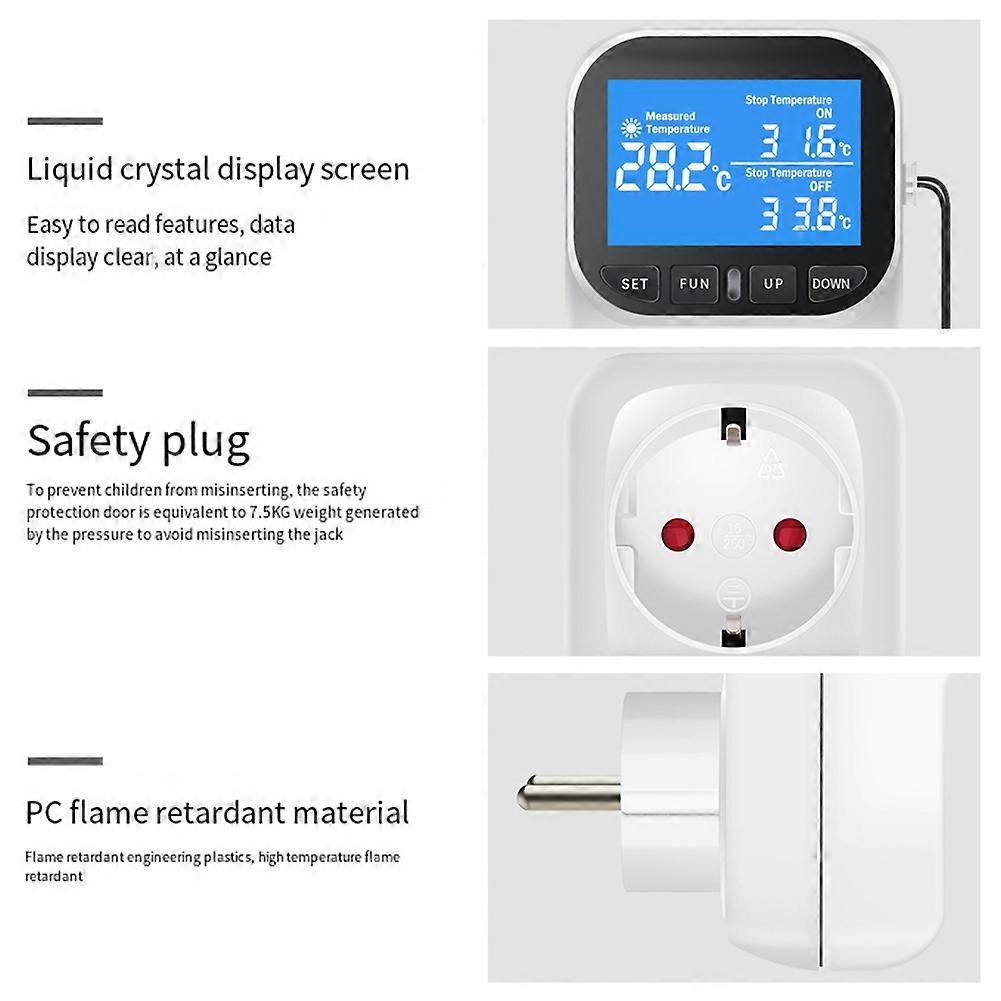 Digital Temperature Controller Socket Outlet Thermostat with Sensor Probe Heating Cooling Switch Backlight EU Plug