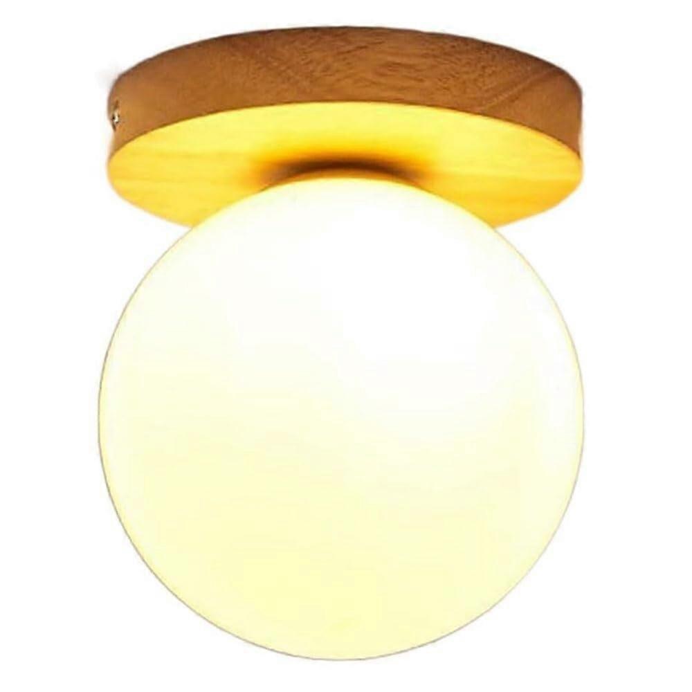 Modern Wooden Ceiling Light Fixture with Japanese Style Glass Shade and E27 Wooden Base for Home