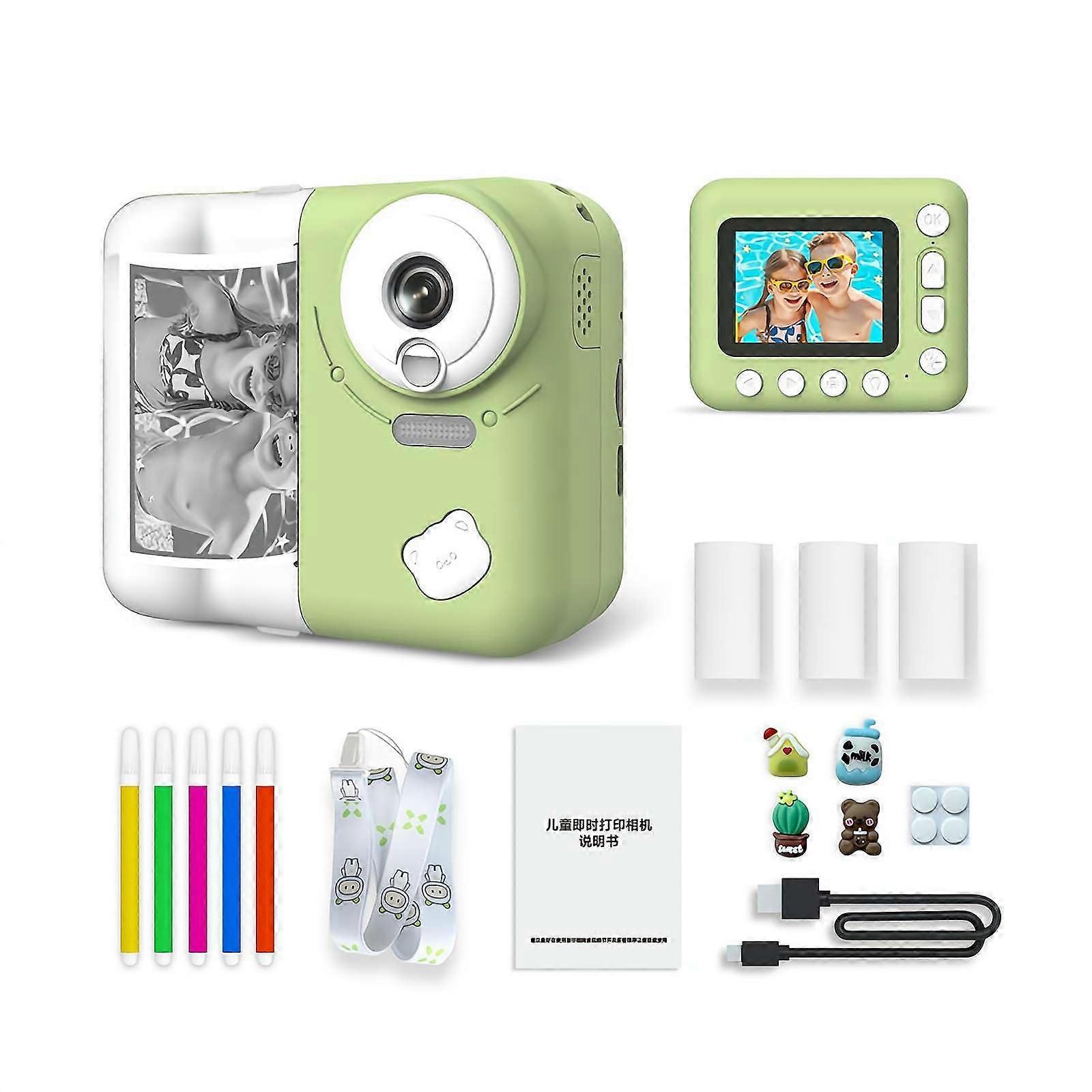 Kids Instant Print Camera with Selfie Mode, 1080P HD Video, 10x Zoom, 32GB Green for Ages 310