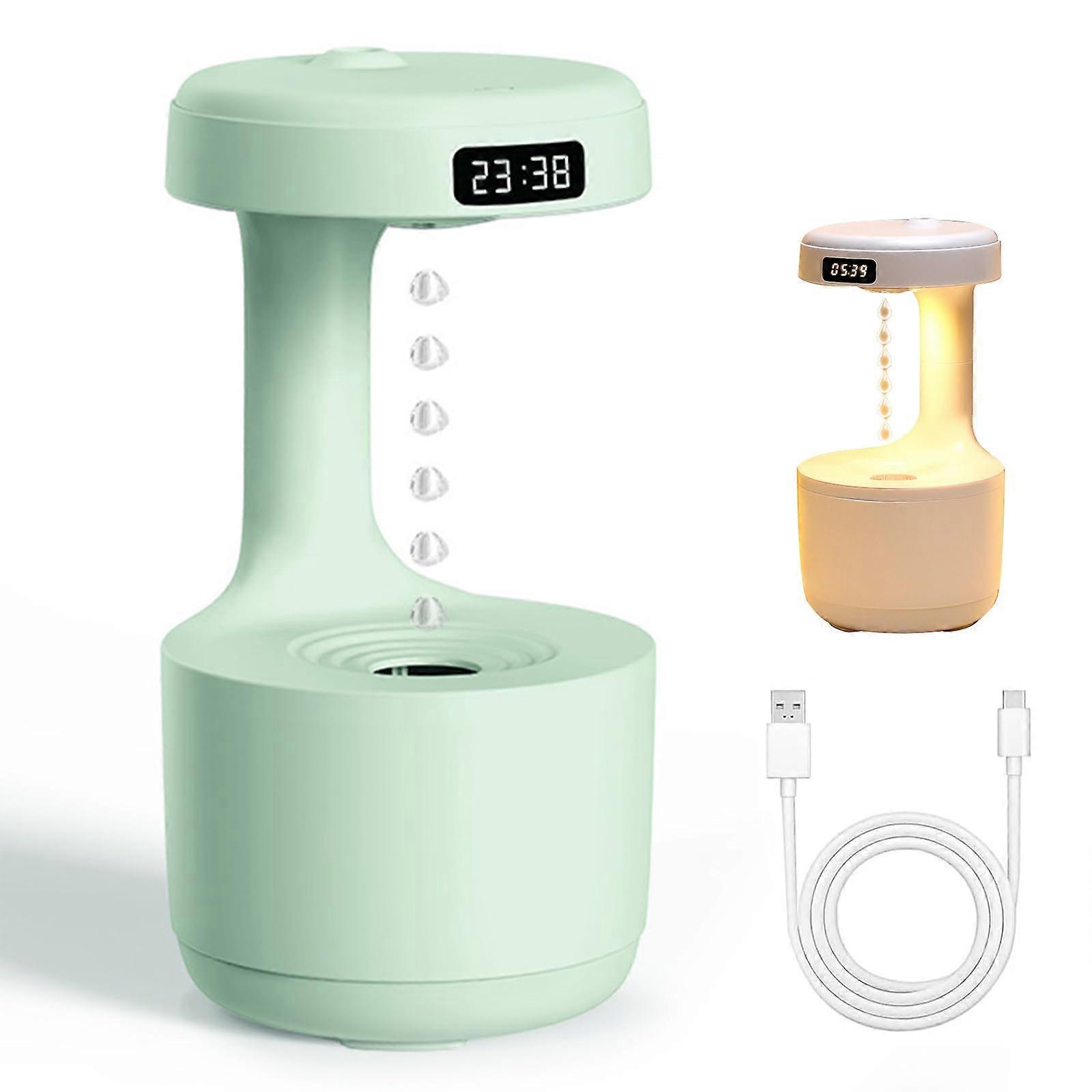 Antigravity Humidifier with LED Clock, 800ml Quiet Air Diffuser for Bedroom Aromatherapy Green
