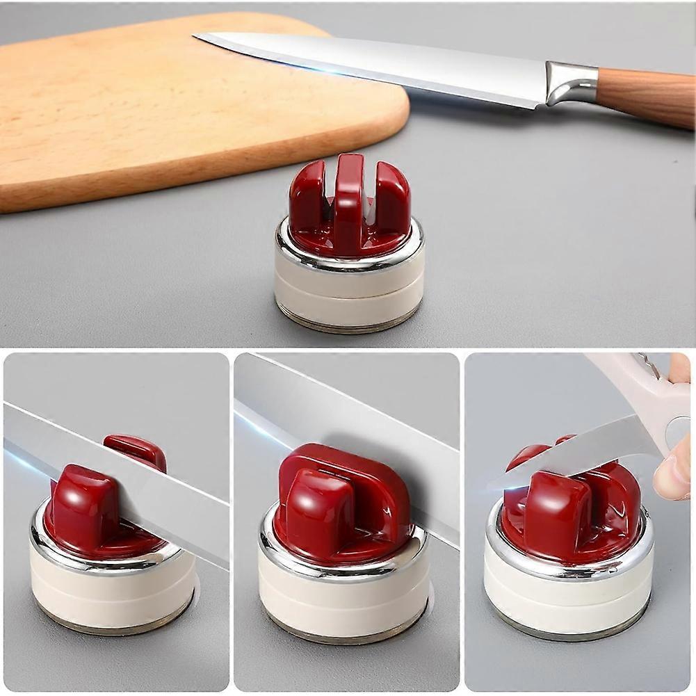 Knives Sharpener Multi-Angle Pocket Knifes Sharpener & Kitchen Sharpener with Suction Base for Knives, Scissors Red