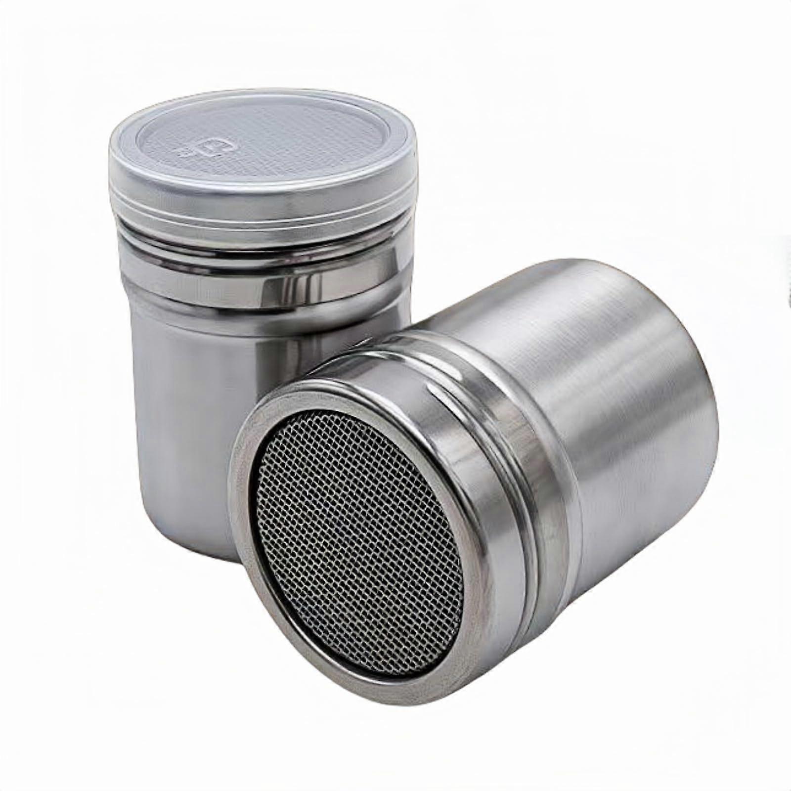 2Piece 304 Stainless Steel Sugar and Cocoa Shaker with Fine Mesh Sifting and Moistureproof Lock