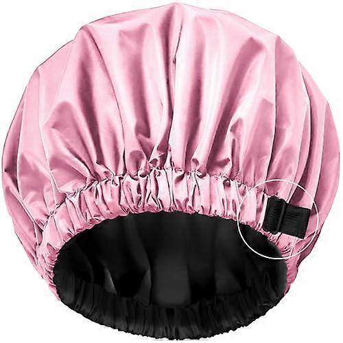 Satin Lined Waterproof Shower Cap Large Double Layer Adjustable Reusable for Women and Men