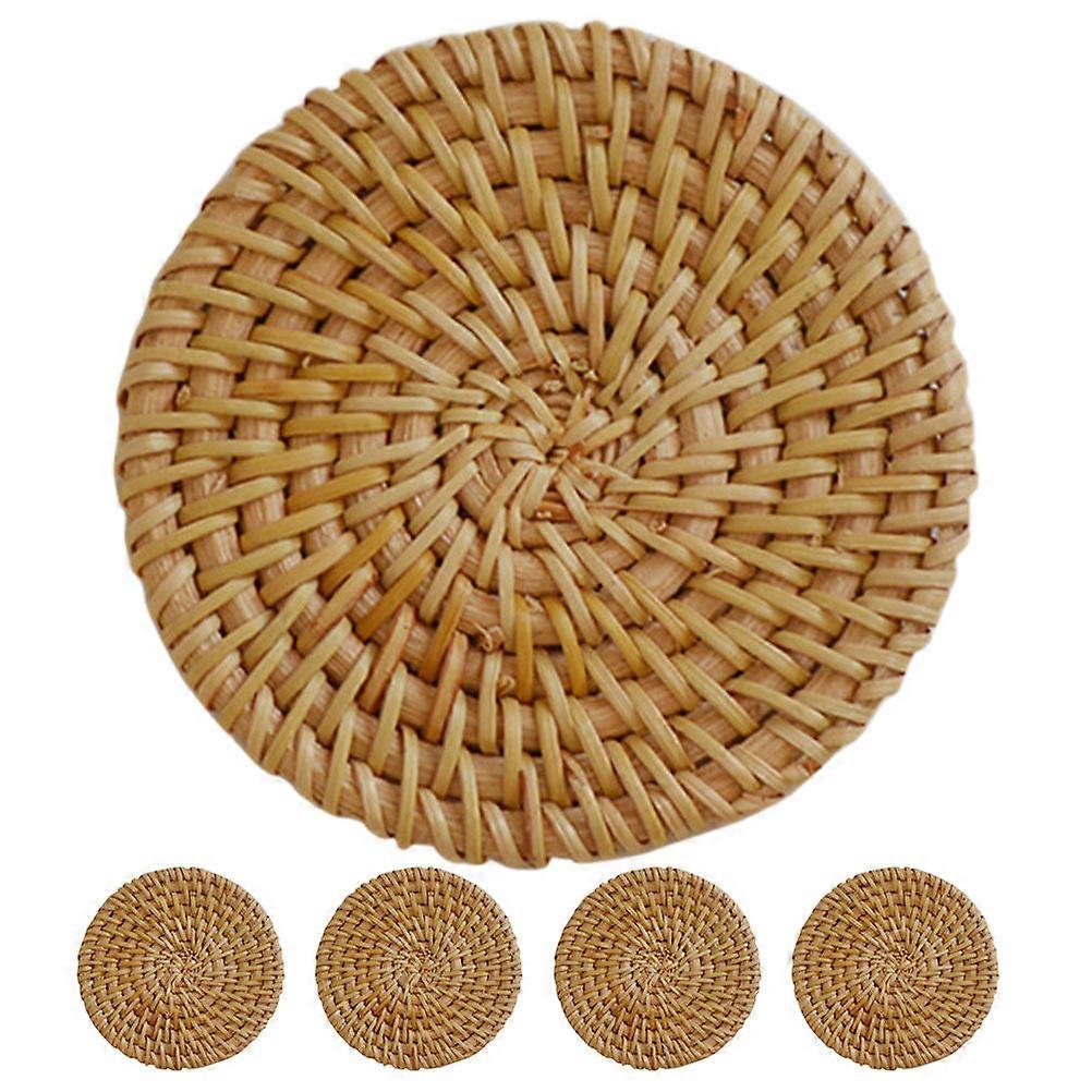 5Pcs Round Rattan Coasters for Heat Insulation and Decorative Table Use