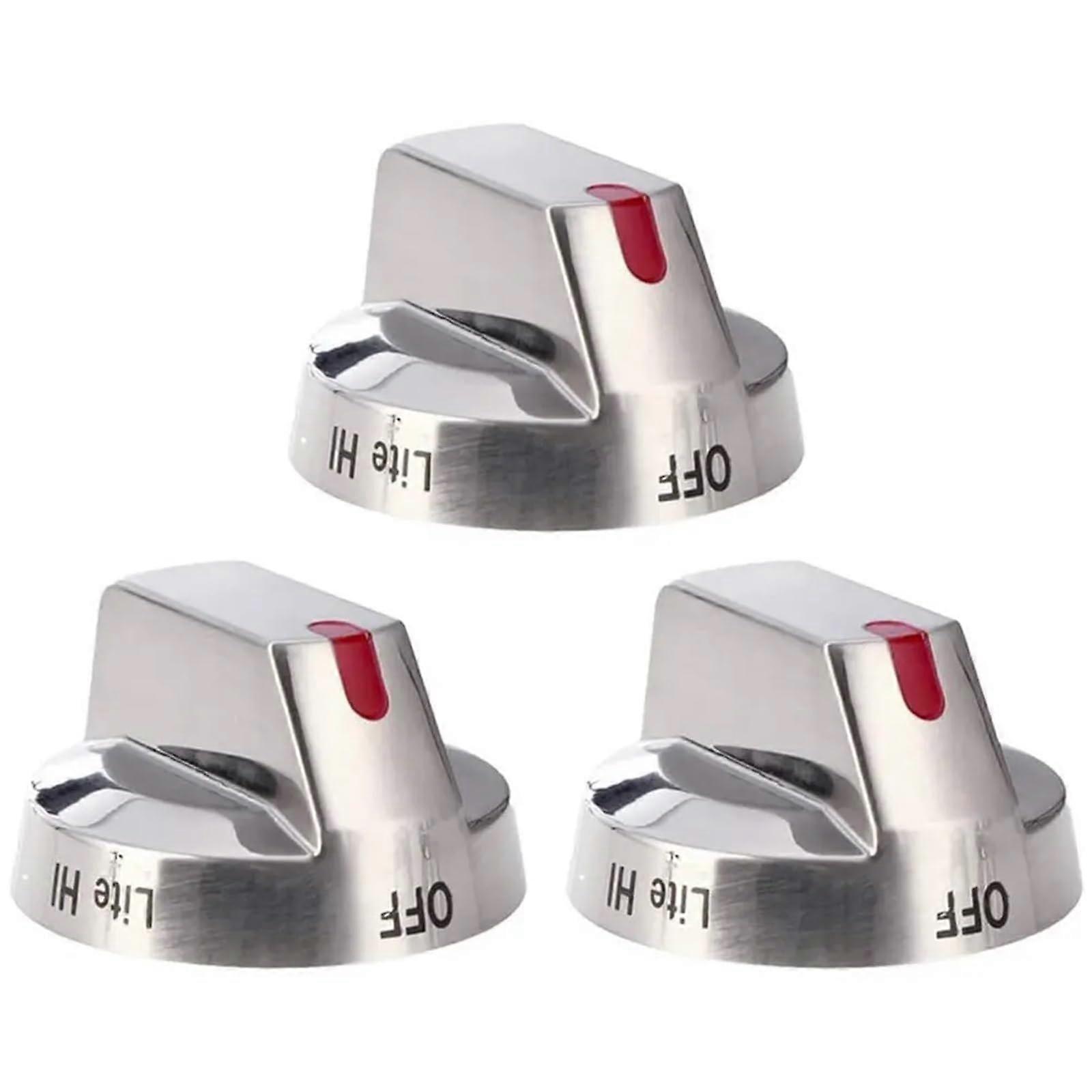 3PCS DG6400473A Stainless Steel Gas Stove Knob Replacement Set, Silver Oven Burner Dial Knobs
