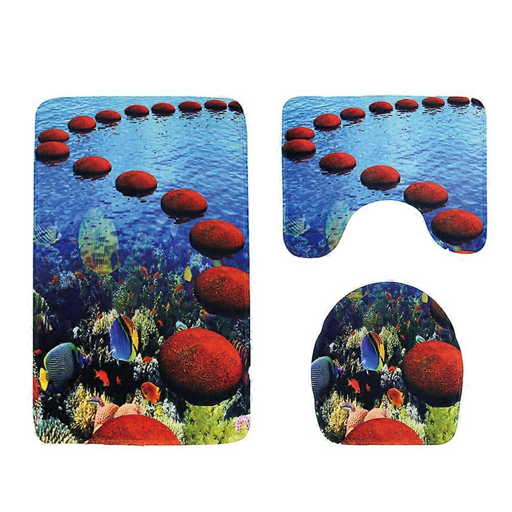 Closestool Cover Three Pieces 3D Effect Printed Set for Bathroom Use 2Pcs