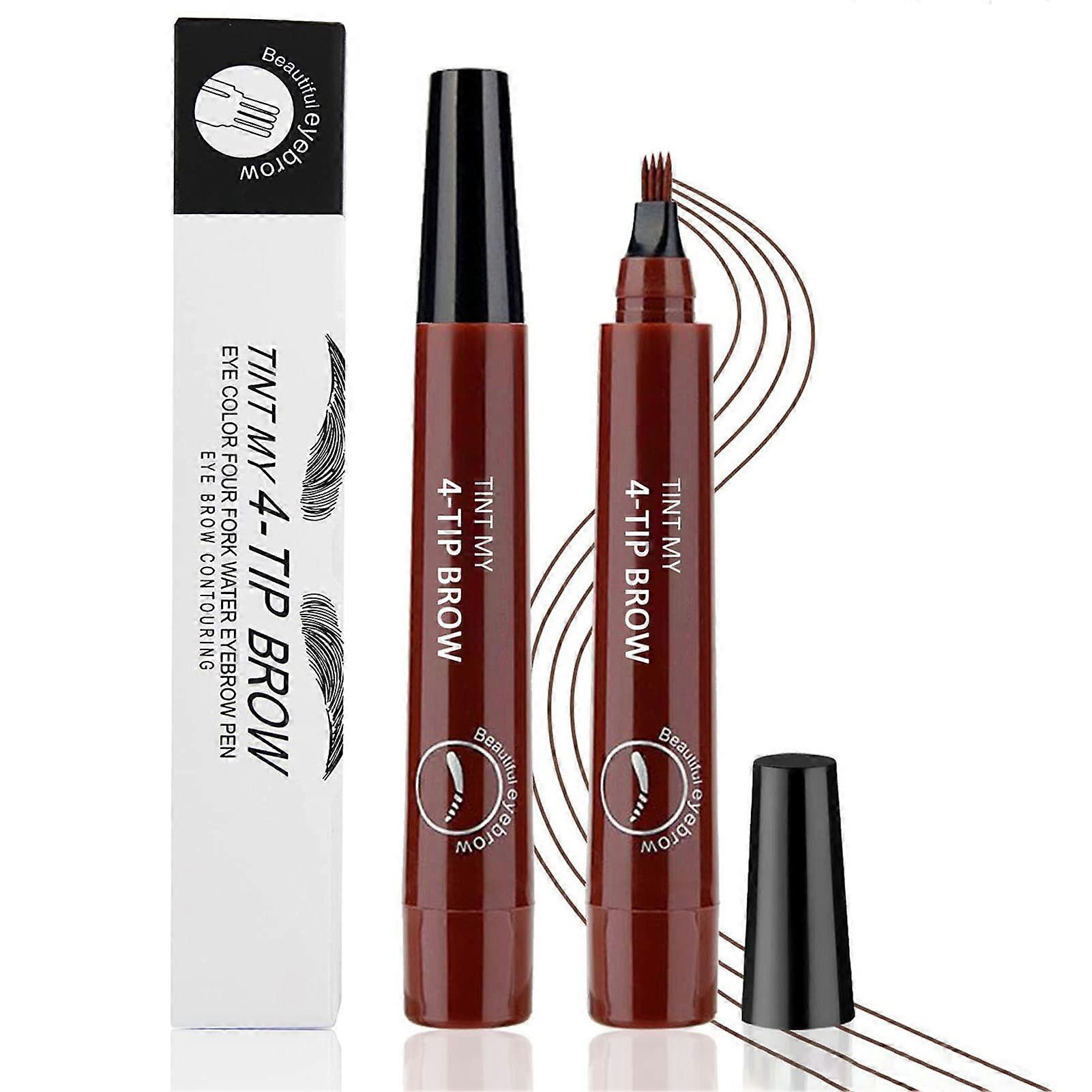 2PCS Brow Tattoo Pen Waterproof Microfork Tip Eyebrow Pencil Red Brown Long Lasting Smudgeproof