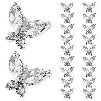 Crystal Nail Gems Butterfly Shape for Nails Alloy Silver Nail Decoration 20Pcs