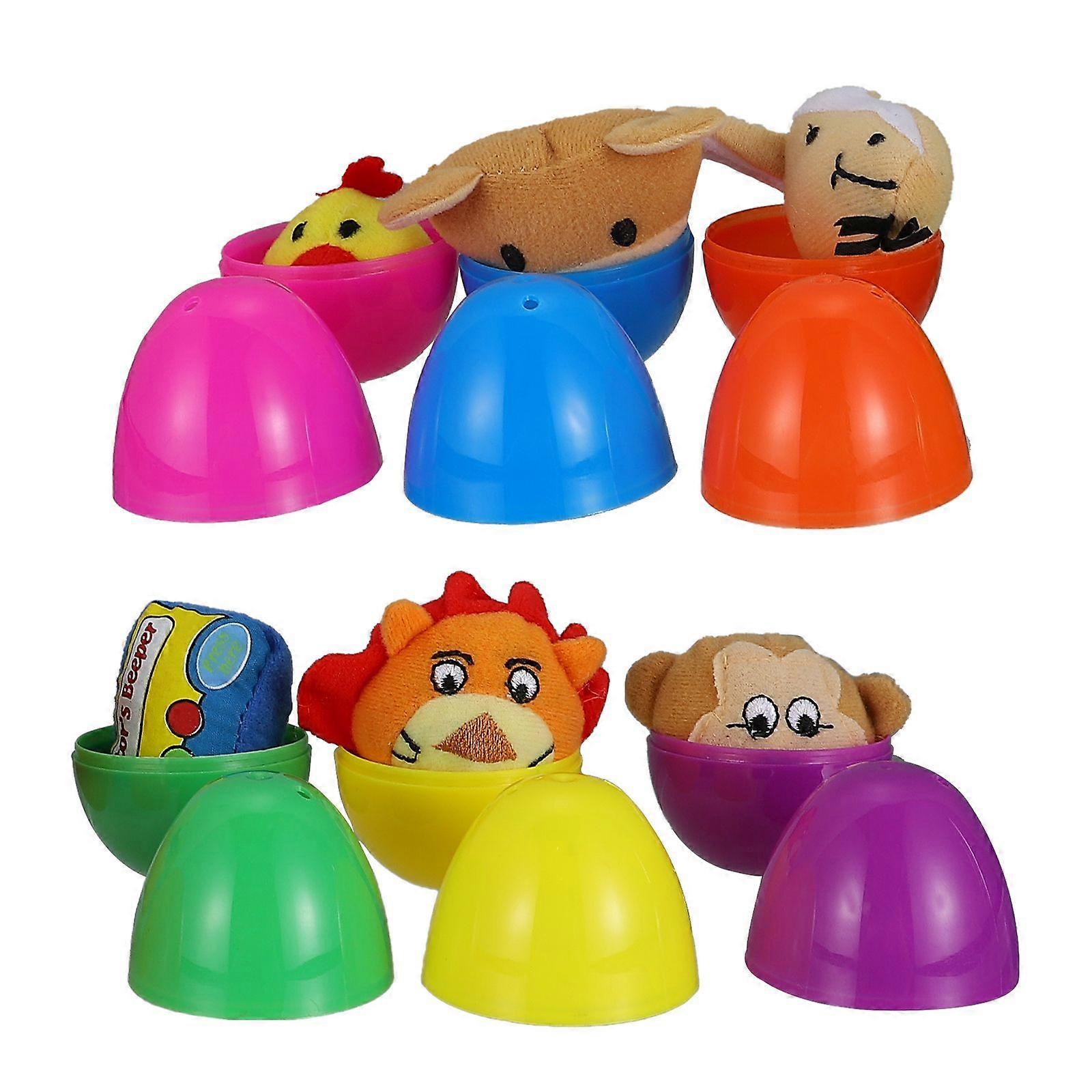 6Pcs Easter Toys Eggs DIY Ornament Plastic Easter Eggs with Toys (Random Style)