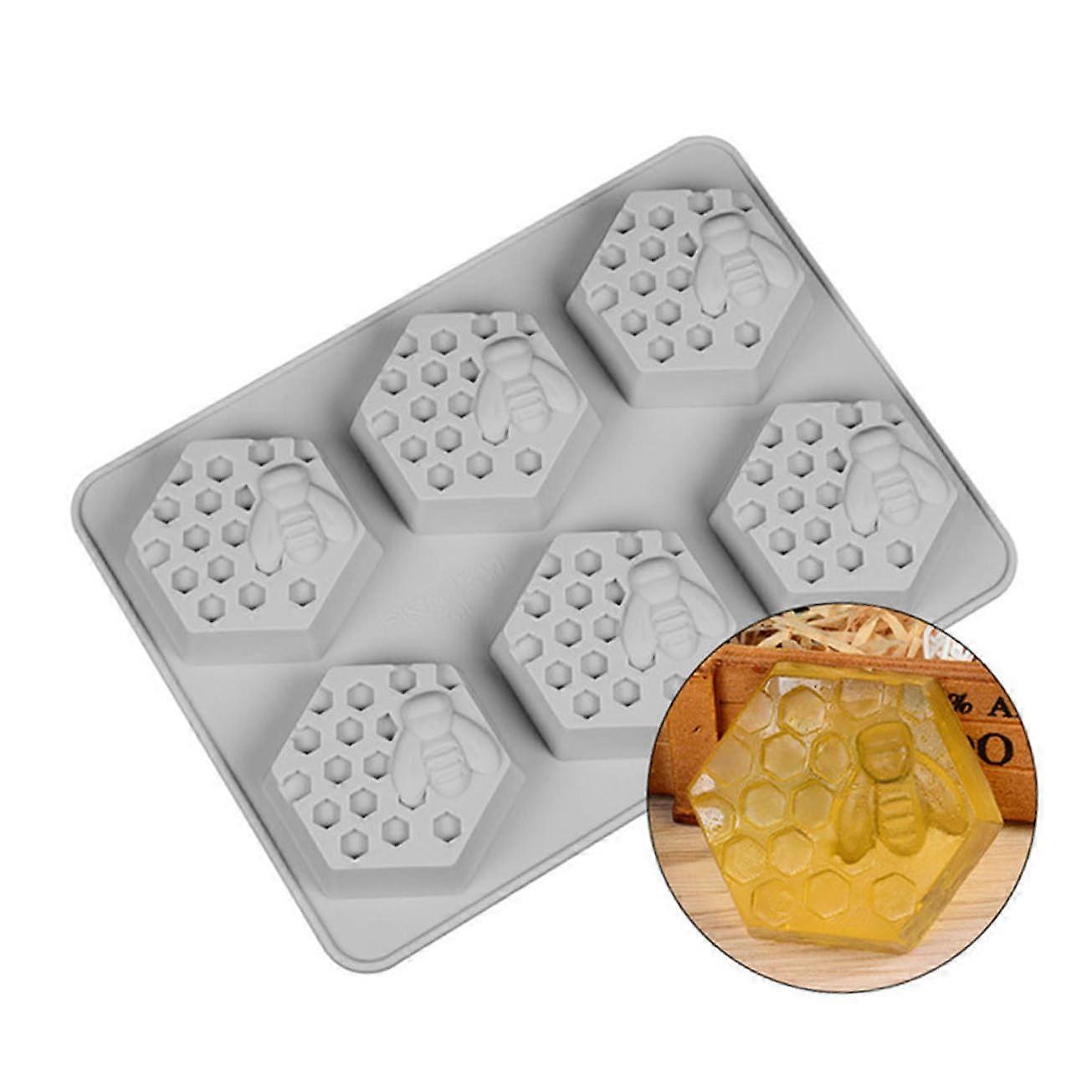 Silicone Soap Mold with Honeycomb Pattern, 6 Cavity Flexible NonStick for Candy Chocolate Cake