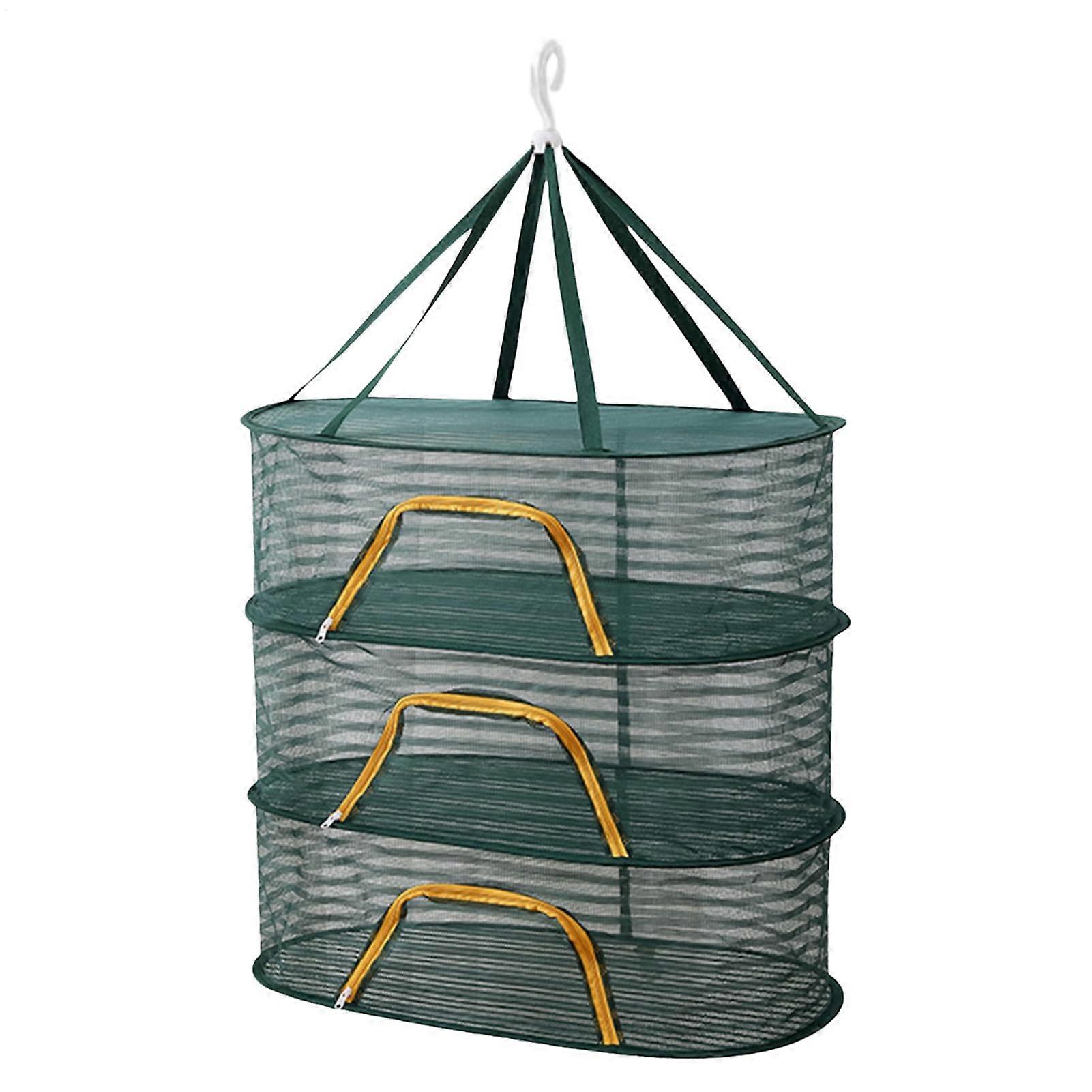 Herb Drying Rack 3Layer Foldable Mesh with Zippers for Herbs Fish Fruits Vegetables