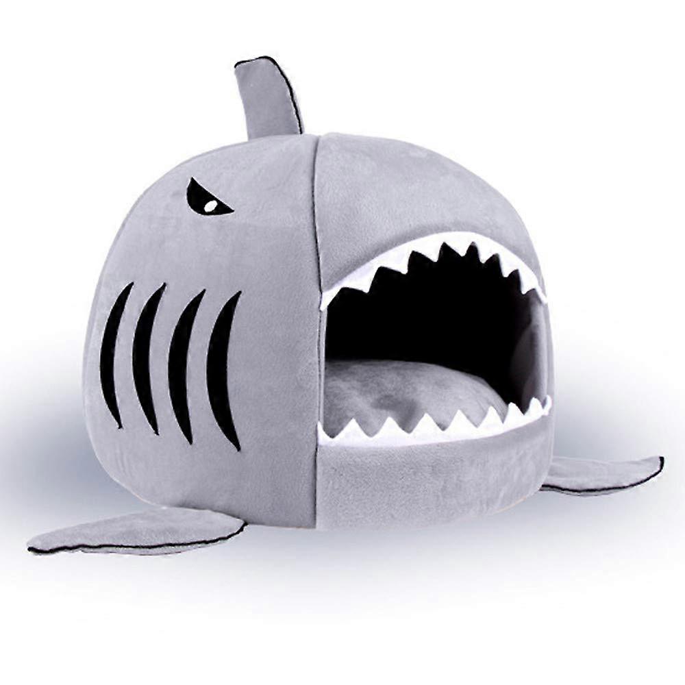 Pet Igloo Bed Cat Cave Bed Shark Design Foldable 2 in 1 Warm Plush with Removable Cushion