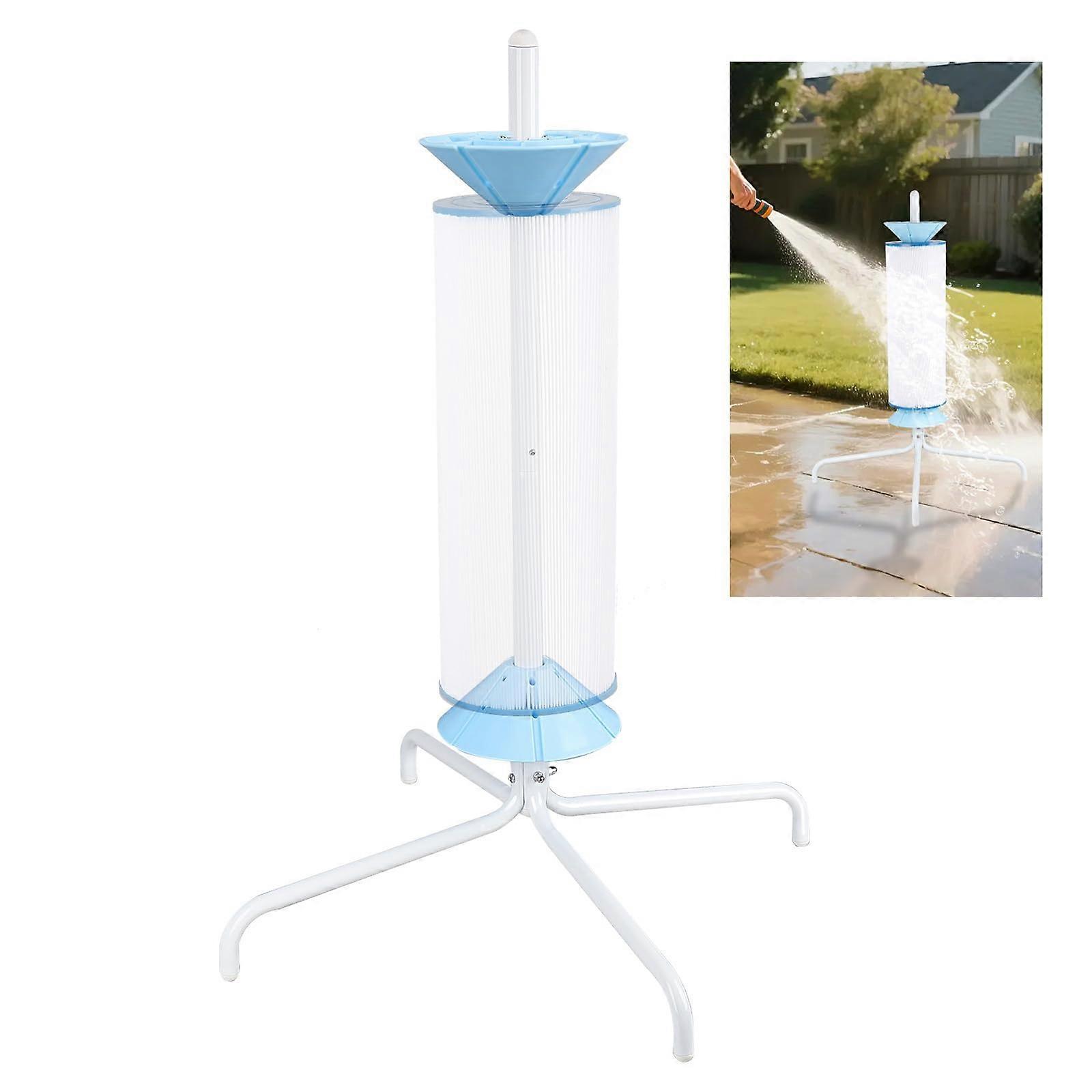 Pool Filter Cleaning Tool with Upright Automatic Rotary Stand, WaterSaving RustResistant Frame