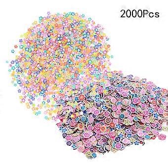 2000pcs Colorful Ceramic Nail Art DIY Decorations Manicure Tools Accessoires Polymer Clay Slices Patch-Stars/Rose (As Shown)