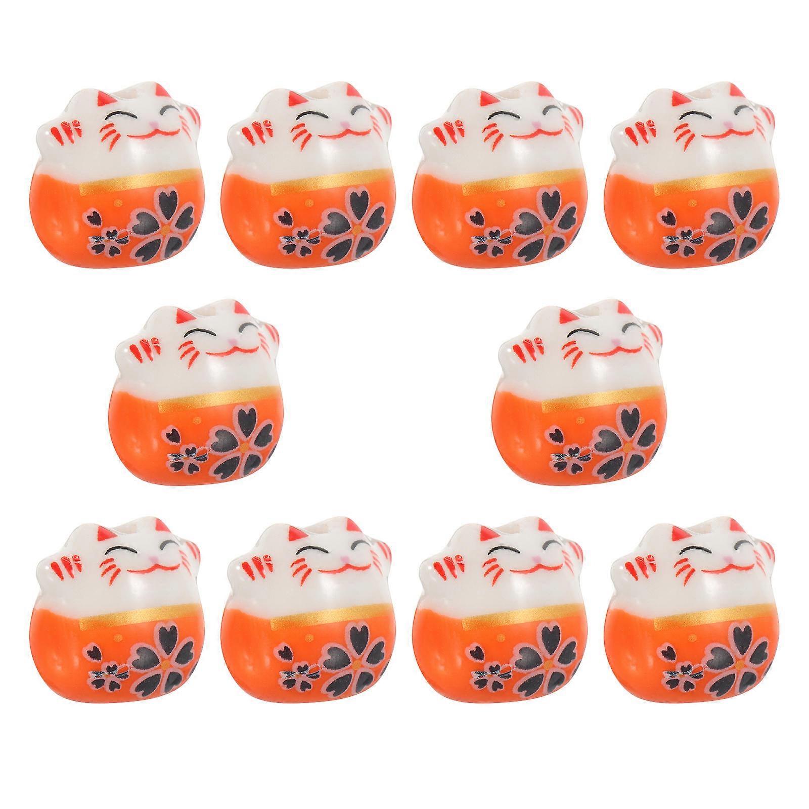 DIY Ceramic Beads with Fortunate Cat Pattern for Craft Making 10Pcs Set