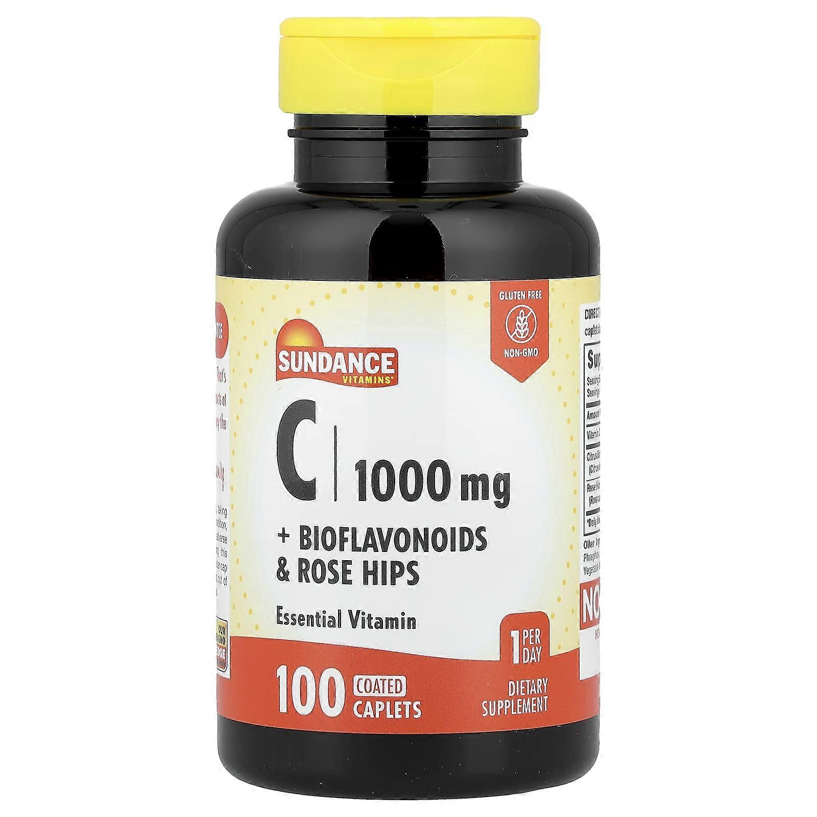 Sundance Vitamins, C + Bioflavonoids & Rose Hips, 100 Coated Caplets, 2-Pack