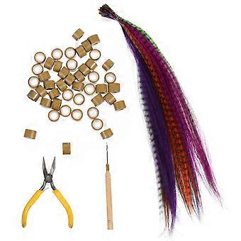 50Pcs Synthetic Feather Hair Extension Kit with Plier Crochet Hook and Rings