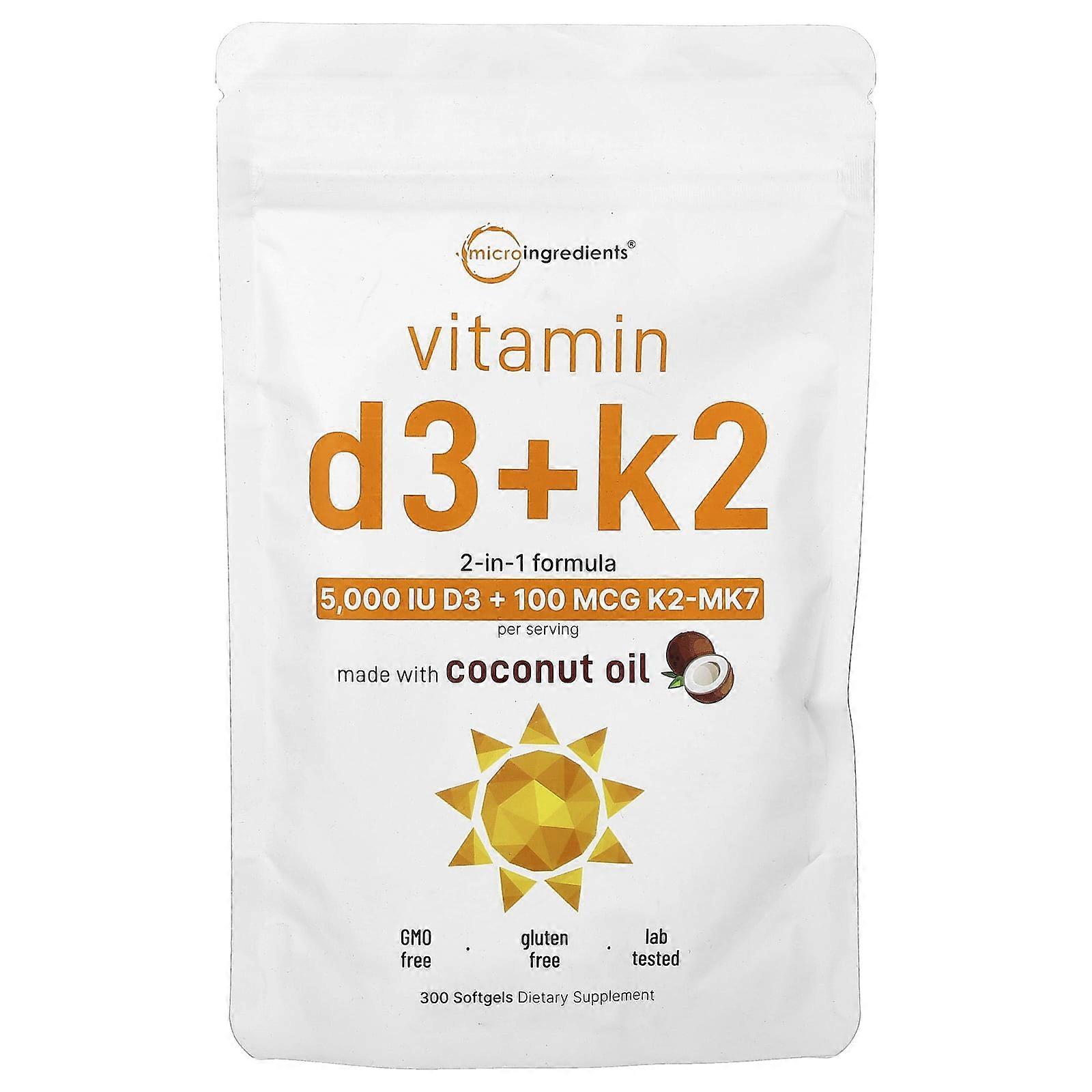 Micro Ingredients, Vitamin D3 + K2, 300 Softgels