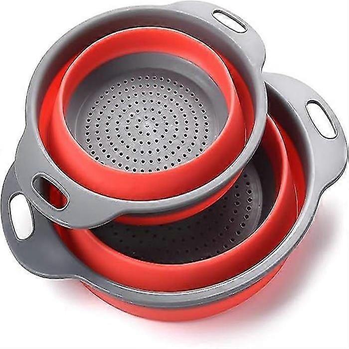 Eco-Friendly Collapsible Silicone Strainer Colander Set - Red, Durable & Space-Saving Kitchen Essential