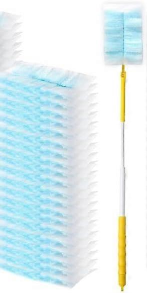 Long Duster with 60 Count Electrostatic Duster Refills, 2-Sided Blue Disposable Dusting Cloths & Adjustable Retractable Handle for Multi-Surface C