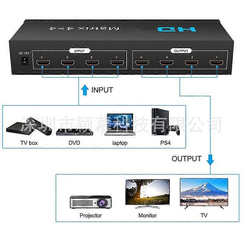 Compatible withHD Matrix 4*4 Switch Splitter - Black with UK Specifications