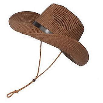 hommes large bord chapeau d’été plage paille soleil disquette chapeaux pliables pour adultes (café)