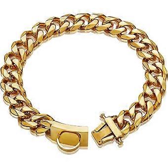 Gouden hondenkettinghalsband, metalen wandelhalsband met design en veilige gesp, 18K Cubaanse schakel, sterk, duurzaam en kauwbestendig, voor middelgrote honden (19 mm, 16 inch).