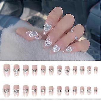 24st Falska Nail Patch Långa Spetsiga Huvud Ballet Naglar Kärlek Hjärta Decor Söt