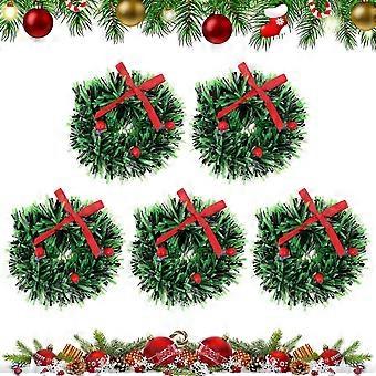 Mini guirlanda de Natal, mini casinha para decoração DIY, 5 peças, enfeites de plástico verde