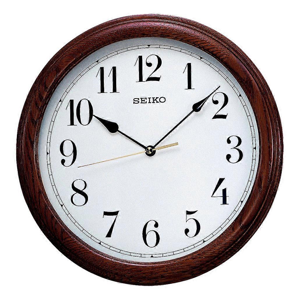 Seiko Solid Oak Case Analogue Wall Clock - Easy To Read Dial & Quartz Movement