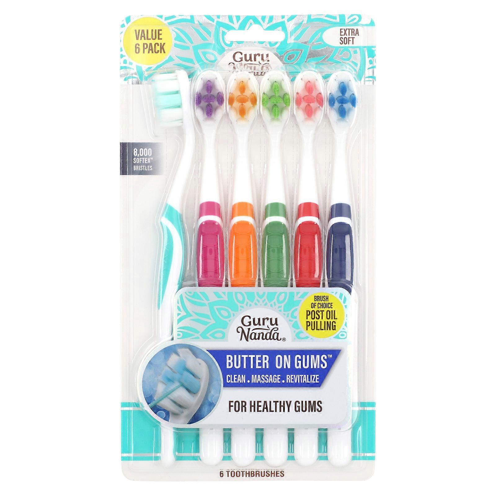 4 x GuruNanda, Bristle Toothbrush Multi-Pack, Extra Soft, 6 Toothbrushes