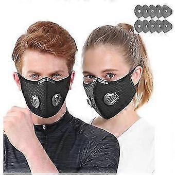 Maska rowerowa na twarz z 5-warstwowymi filtrami, przeciwmgielna, pyłoszczelna, PM2.5, w zestawie 10 dodatkowych filtrów