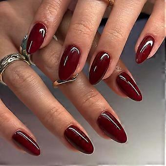 Uniform Wine-Tone Press-On Fingernail Set, Reflective Almond Form ABS Pieces for At-Home Manicure Styling with Unified Appearance Multicolor